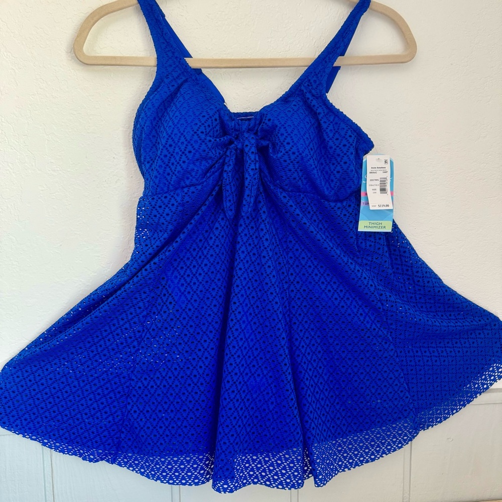 Swim Solutions 18W Swimdress Swimsuit Blue Tommy Control Beach One Piece Crochet